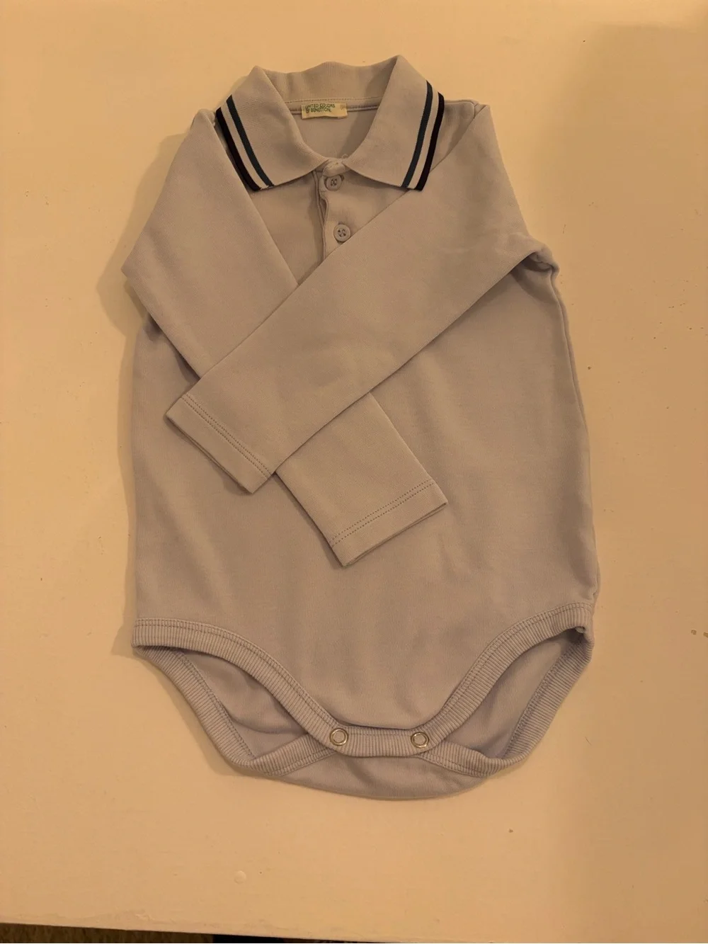 Baby Blue Polo Bodysuit Long Sleeve 100% Cotton Bunny